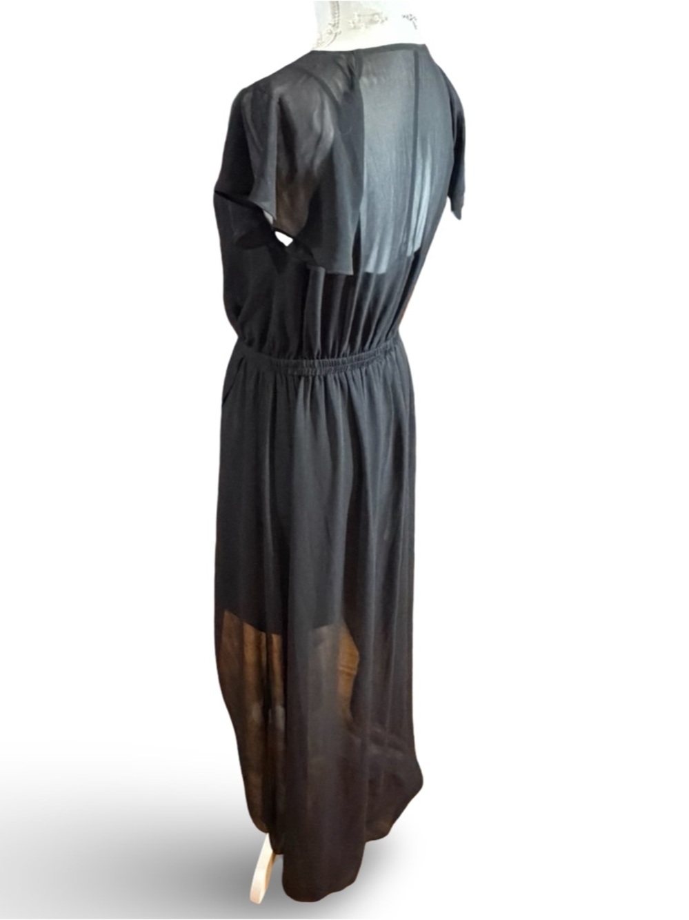 Express Black Chiffon Hi-Low Faux Wrap Dress XS/TP - Picture 4 of 12